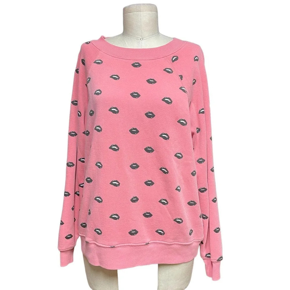 Wildfox Lip Service Sweatshirt Pigment Red Pink Black Size XS